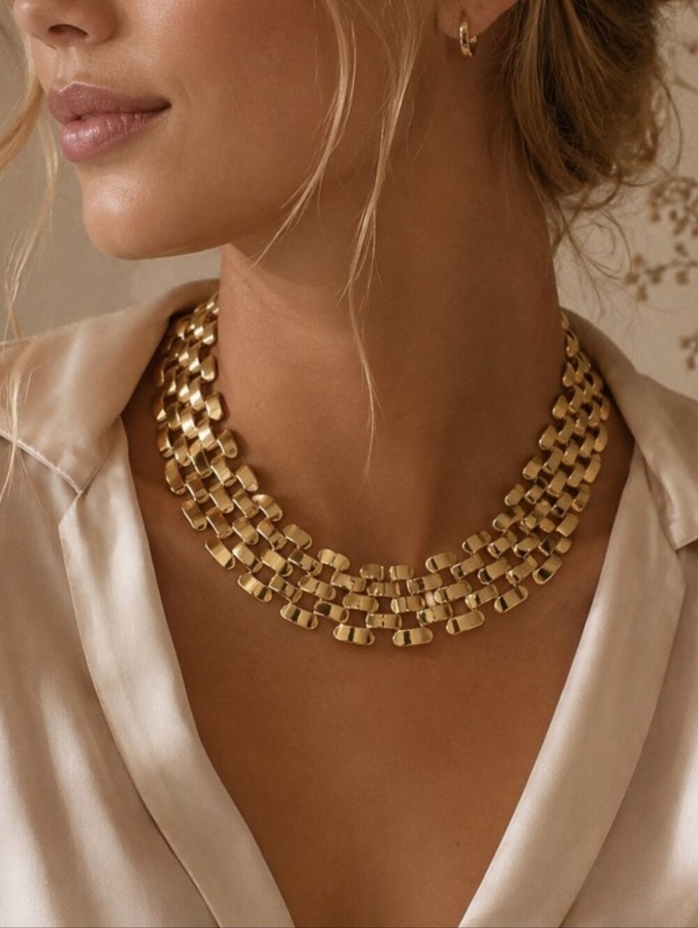 Gold Panther Link Chain Collar Necklace